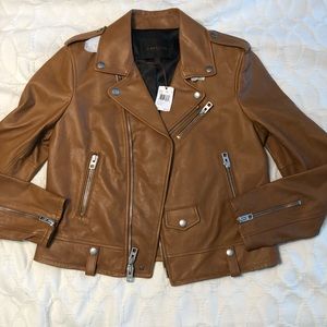 Coach Saddle Brown Leather Moto Jacket NWT